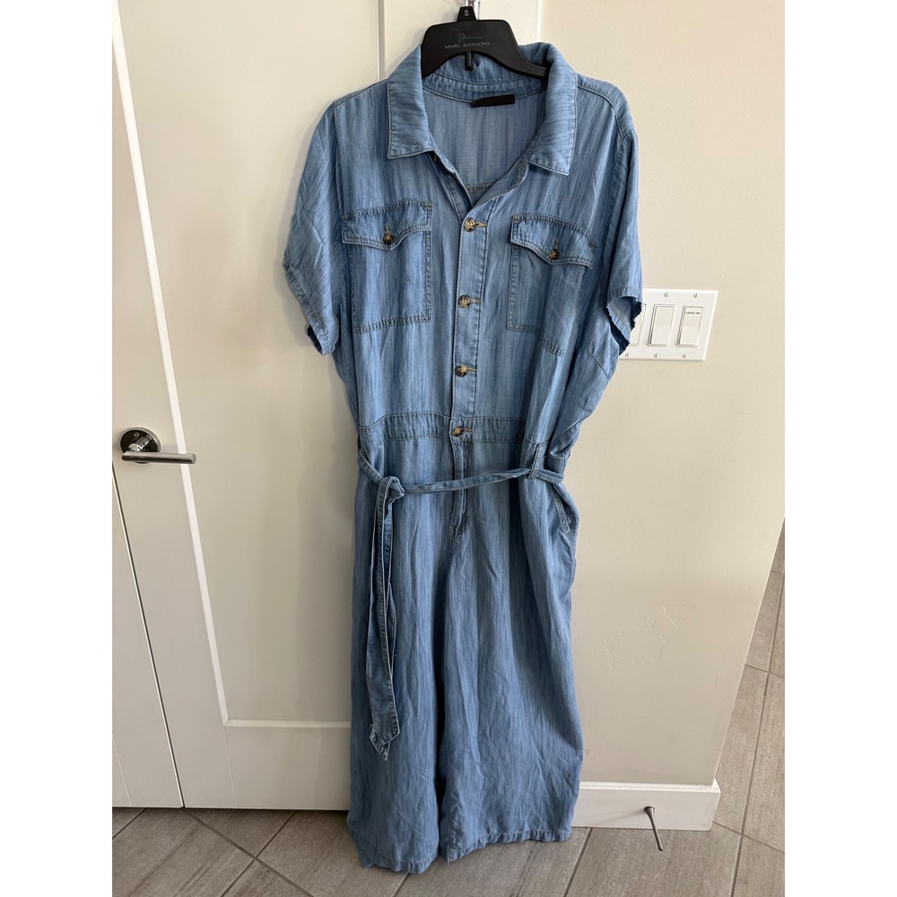 Lane Bryant Women 24 Blue Chambray Tencel Wide Leg Utility Jumpsuit Light Wash - Picture 3 of 5